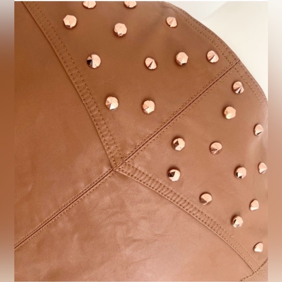 Guess Emily Faux Leather Brown Peplum Hem Lined Jacket w/ Rose Gold Small - Picture 5 of 5